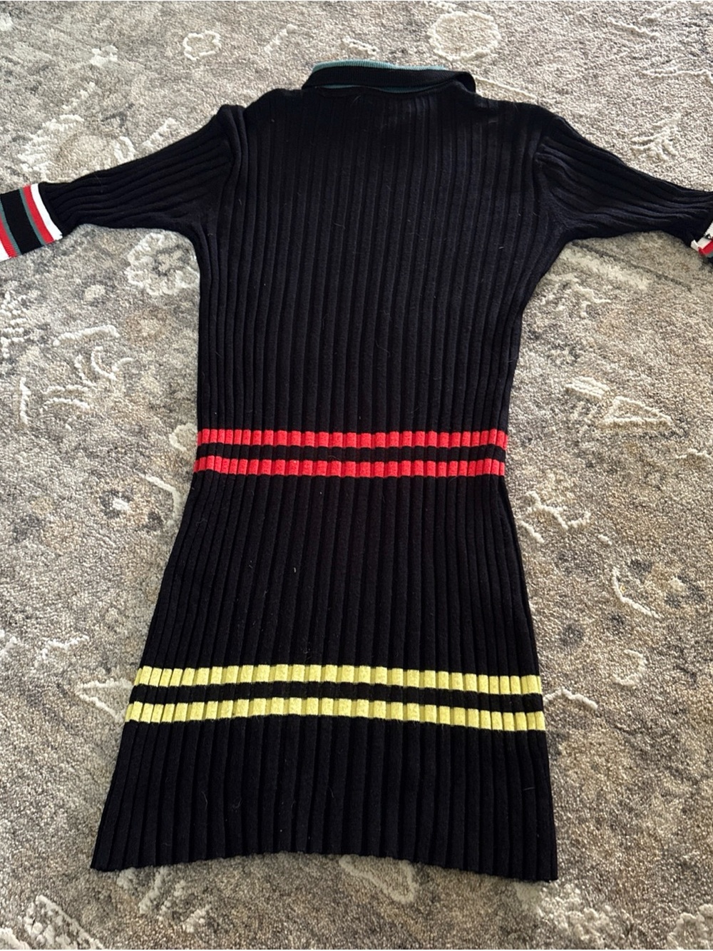 Celine Black Ribbed Polo Midi Dress with Red and Yellow Stripes - Picture 12 of 16